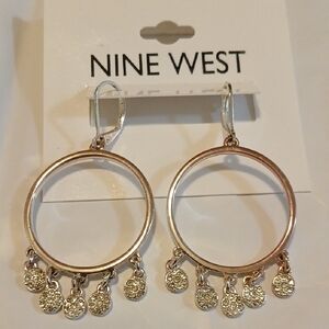 Nine West Gold Hoop Earrings with Crystal Accents